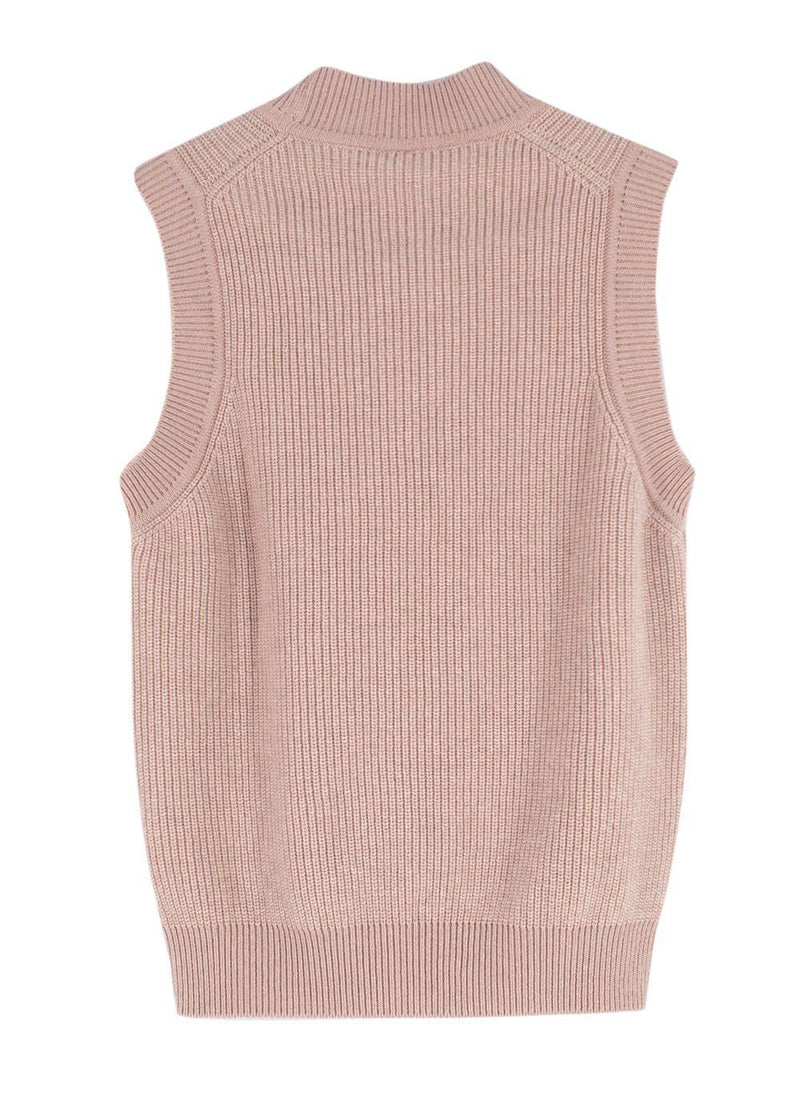 Hermes Blush Pink Ribbed Cashmere Sleeveless Jumper