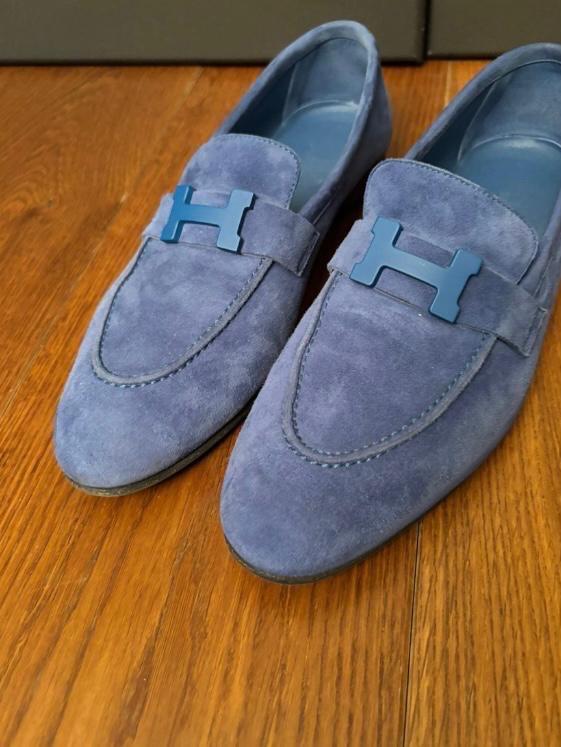 Hermes Blue Suede Loafers