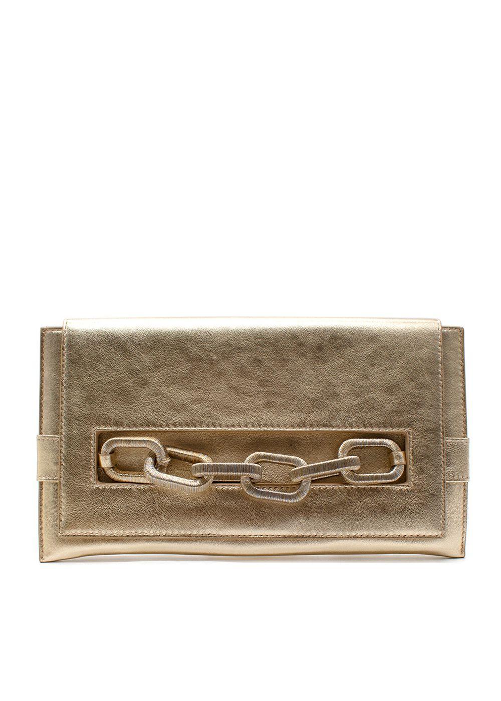 Serena Uziyel Metallic Gold Envelope Chain Detail Clutch