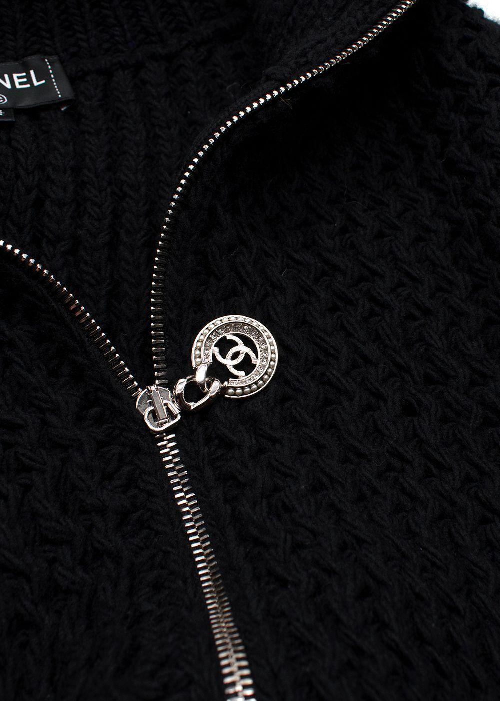 Chanel Black Longline Wool Cardigan with Embellished Button Detail