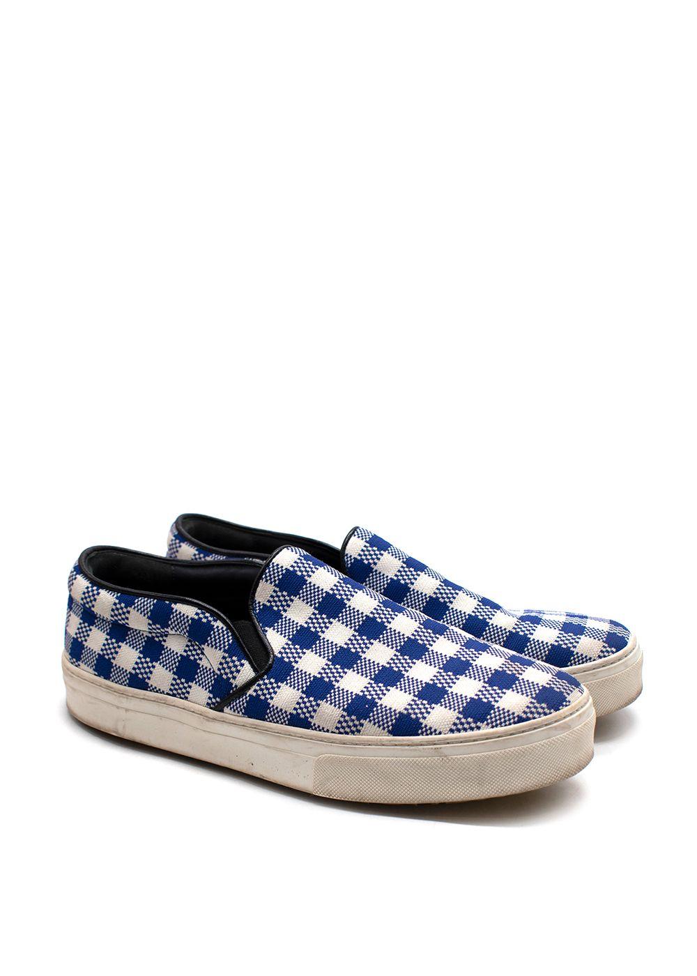 Celine Royal Blue and White Plaid Slip On Trainers