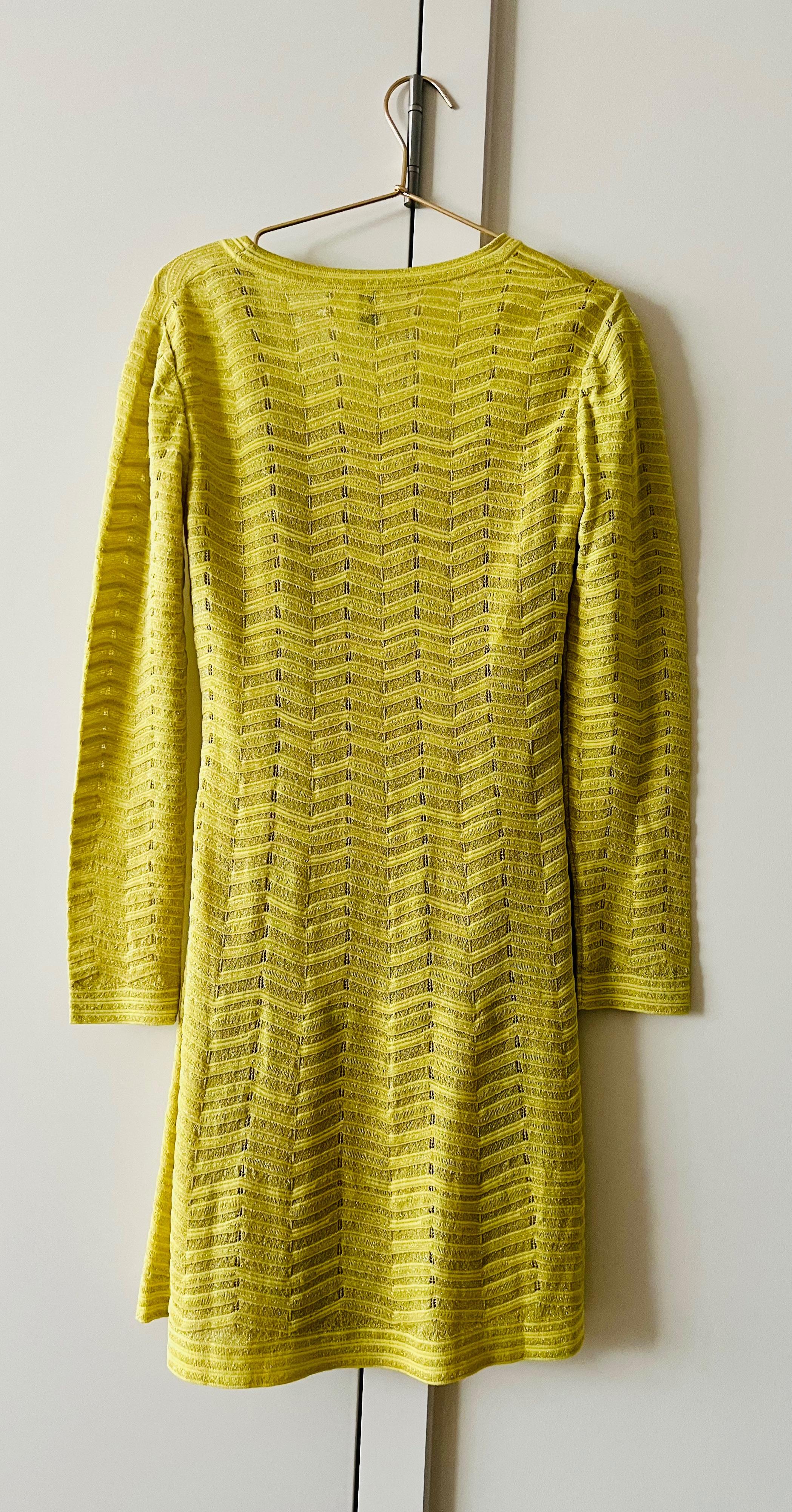 Metallic Yellow Knitted Long Sleeved Dress
