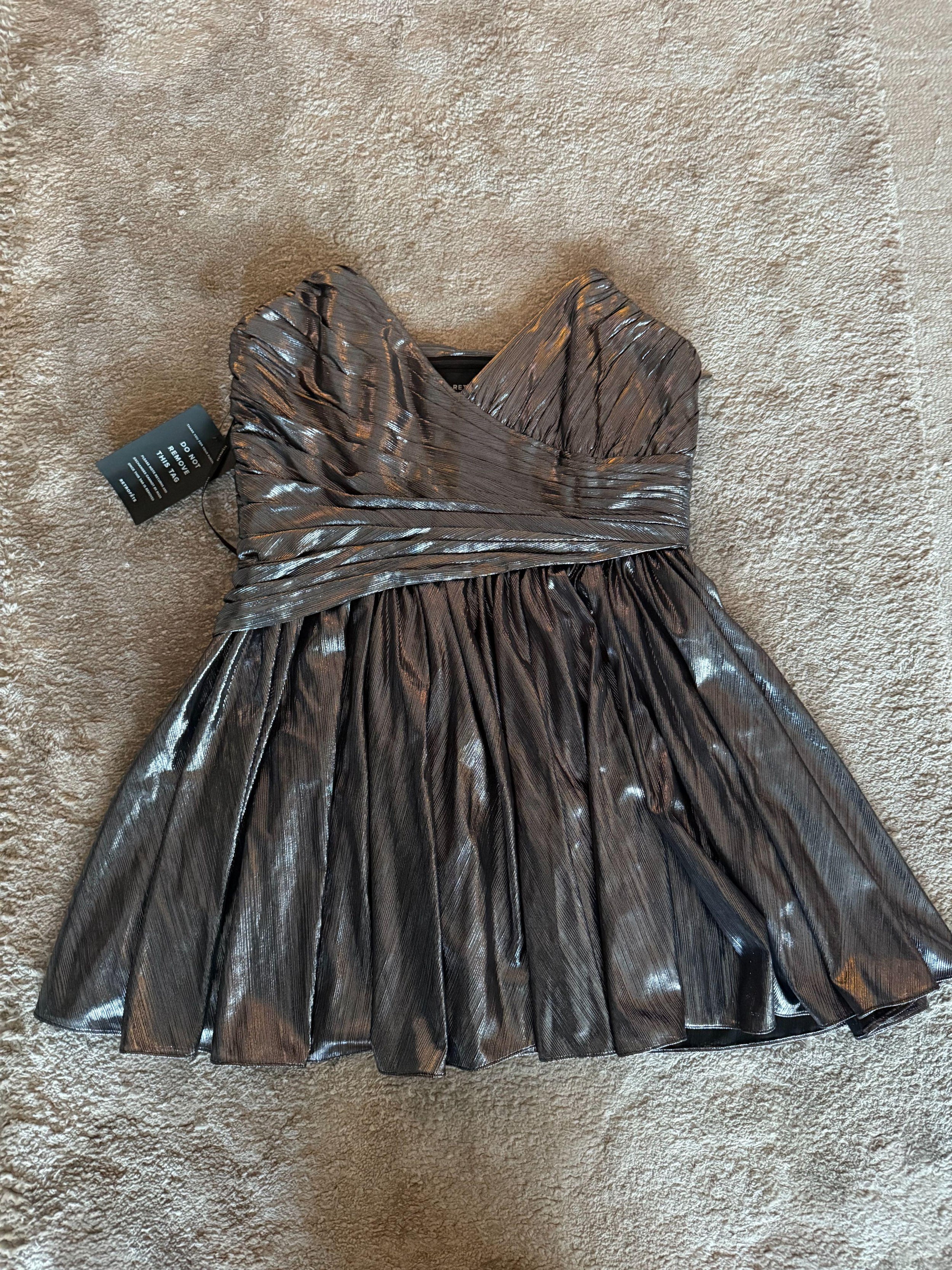 RETROFÉTE Jayda Strapless Pleated Lamé Mini Dress In Metallic