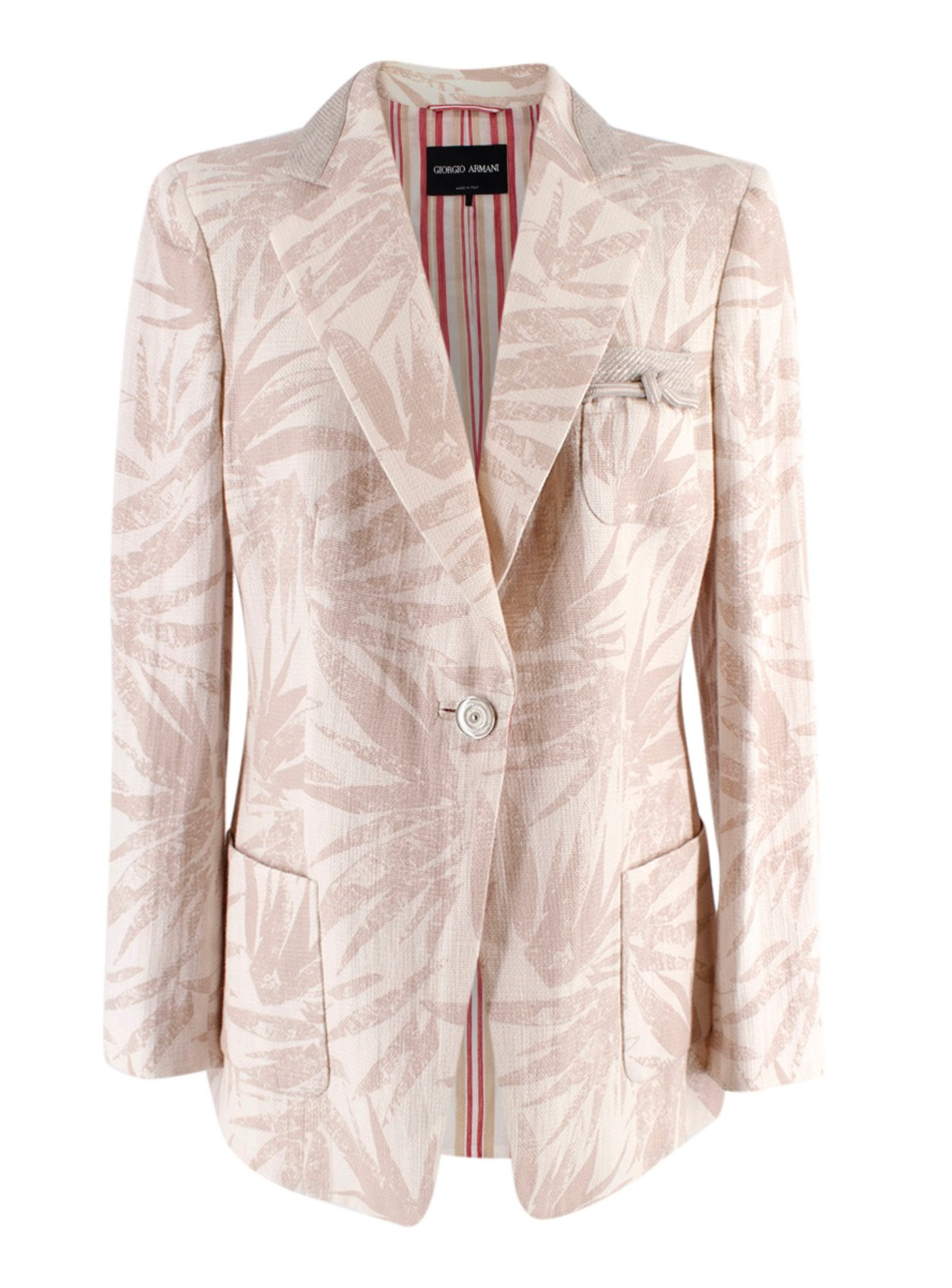 Giorgio Armani Beige Palm Print Gauze Blazer