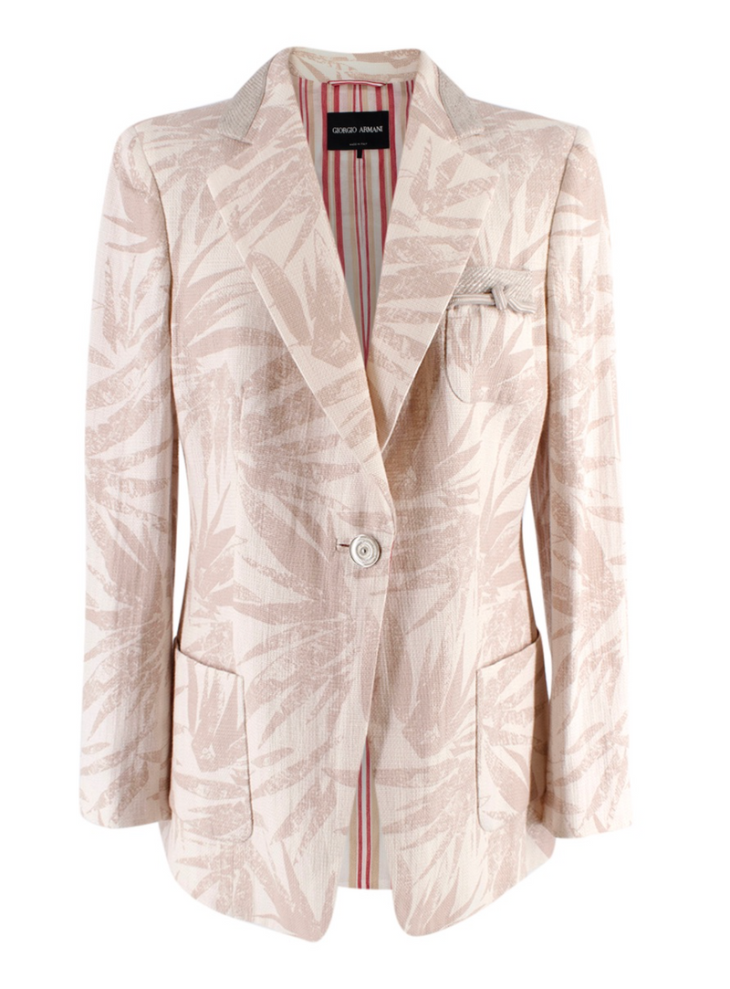 Giorgio Armani Beige Palm Print Gauze Blazer