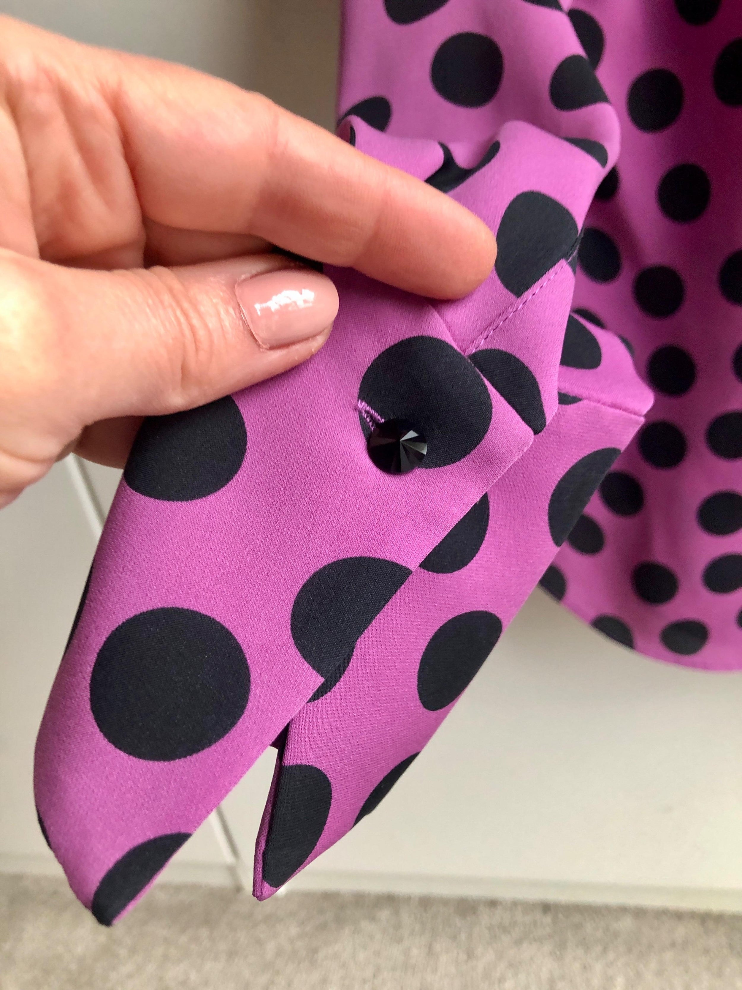 Pink And  Black Polka Dot Silk Blouse