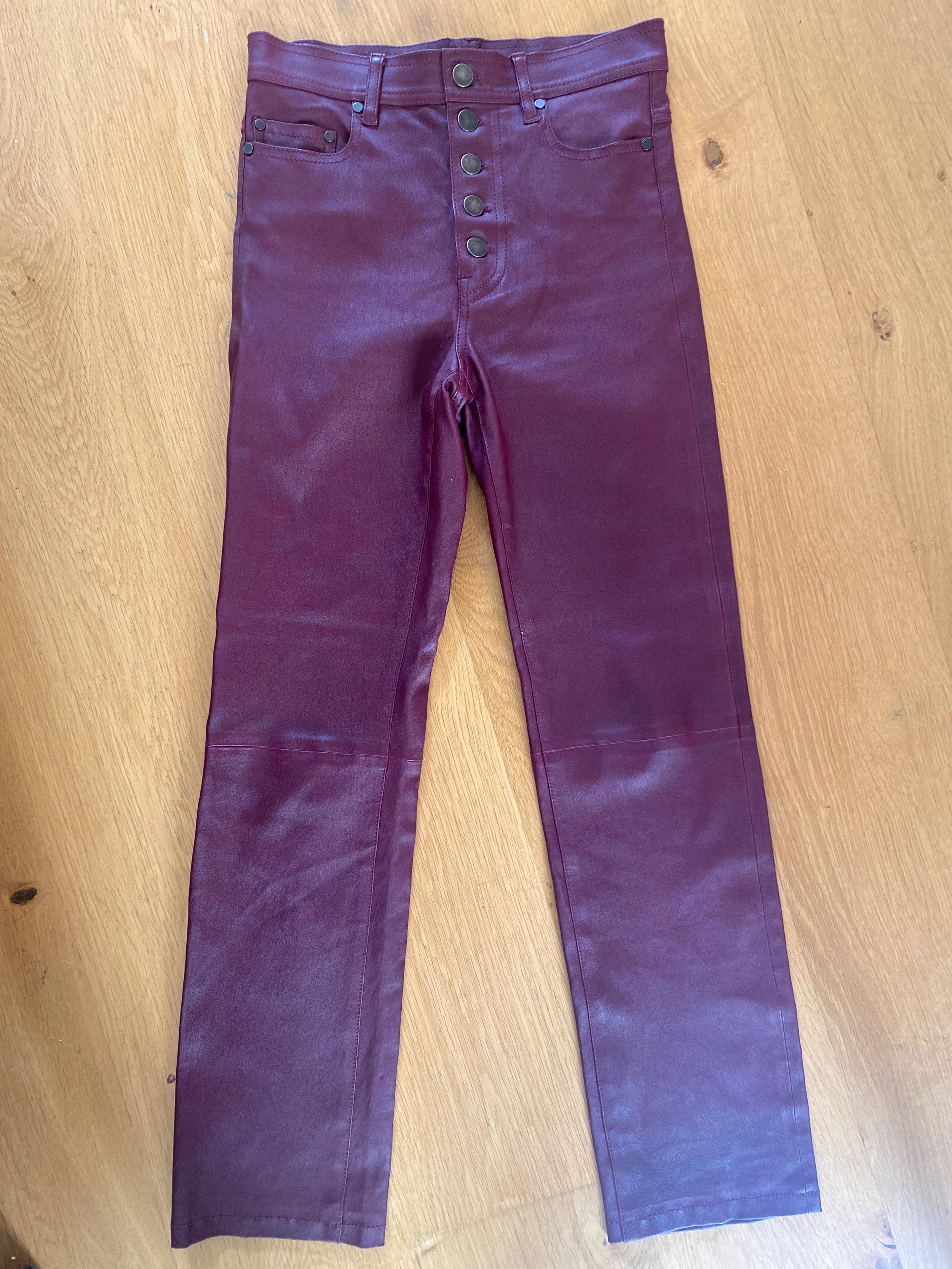 Den Burgundy Stretch Leather Pants