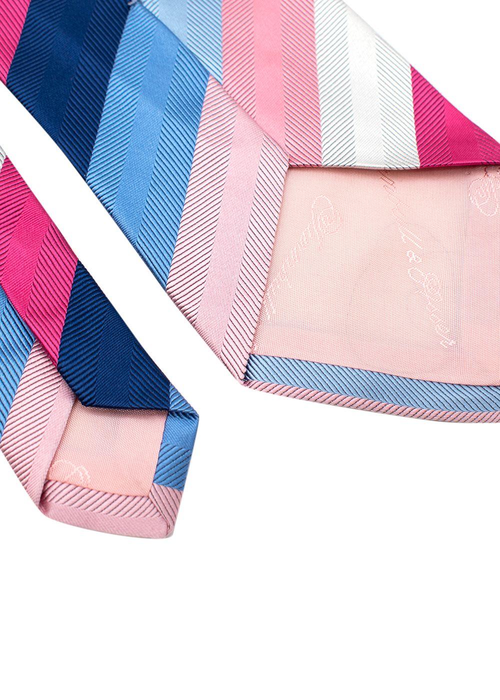 Pink and Blue Diagonal Stripe Silk Tie
