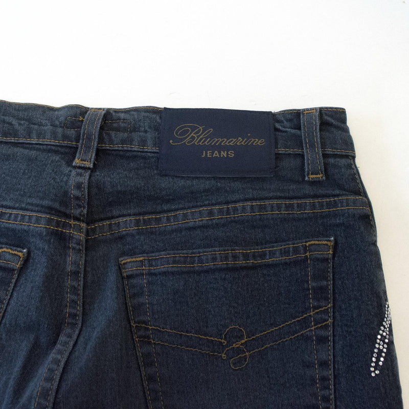 Blumarine Denim Jeans With Silver Embellished Lizards