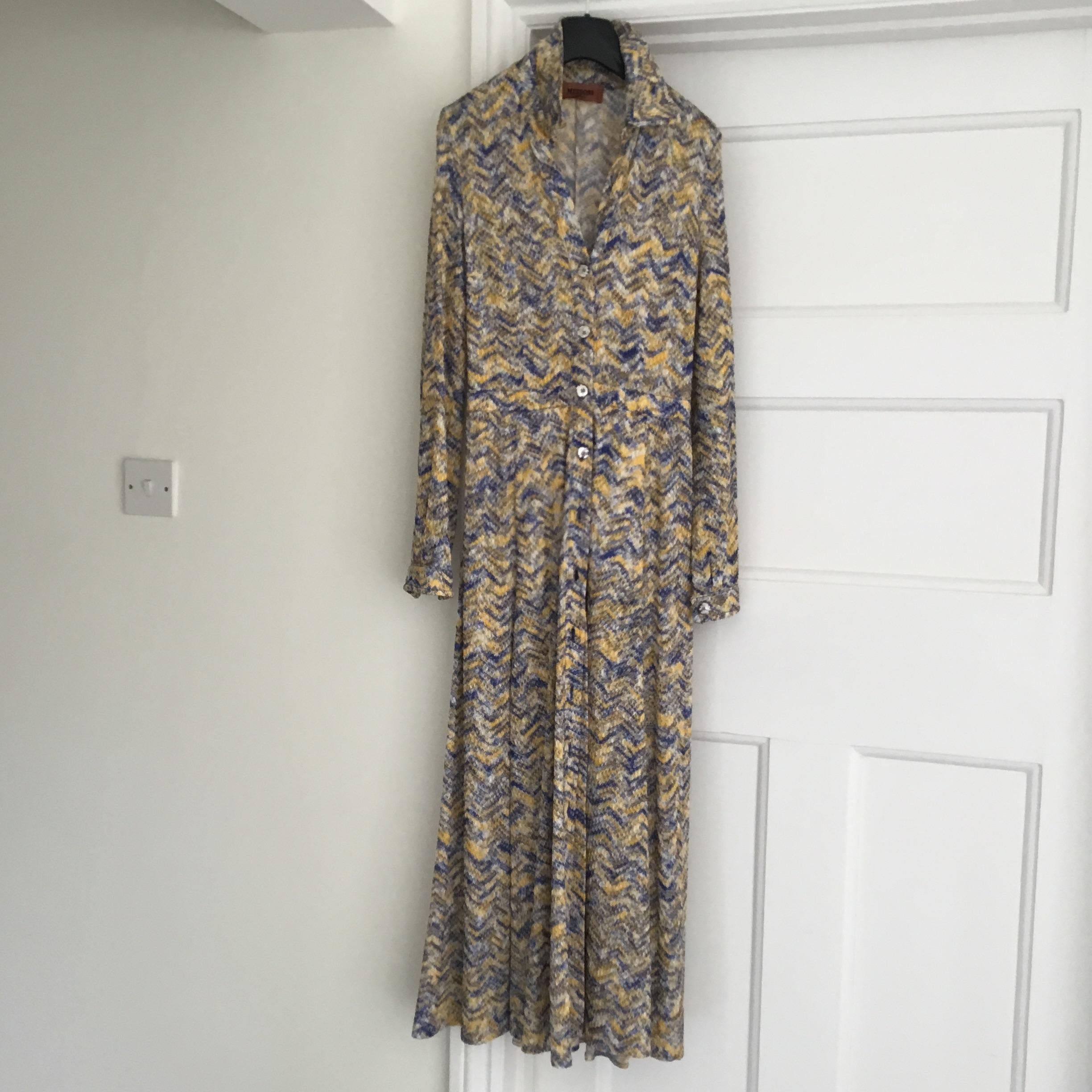 Blue And Yellow Weave Knit Midi Dress
