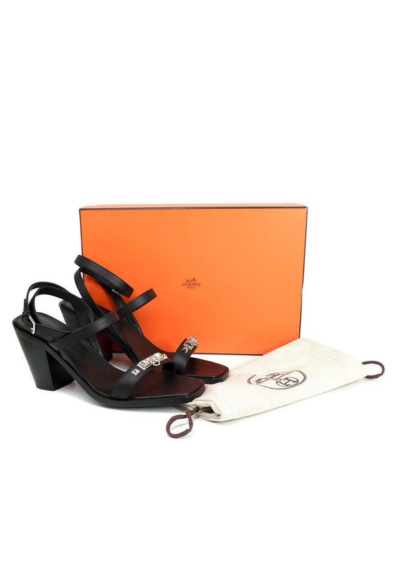 Hermes Black Leather Ivresse Sandals