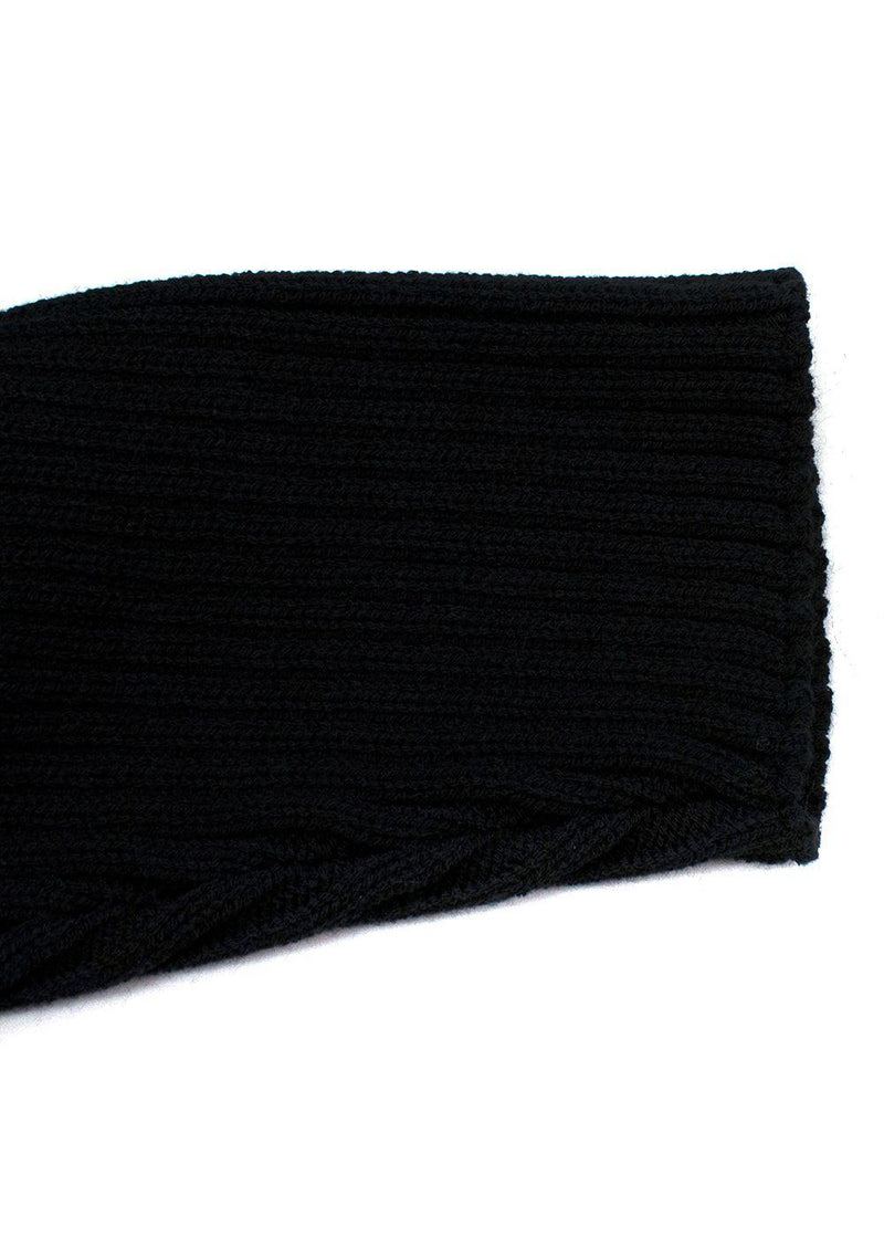 Open Back Black Ribbed Merino Wool Jumper Dress