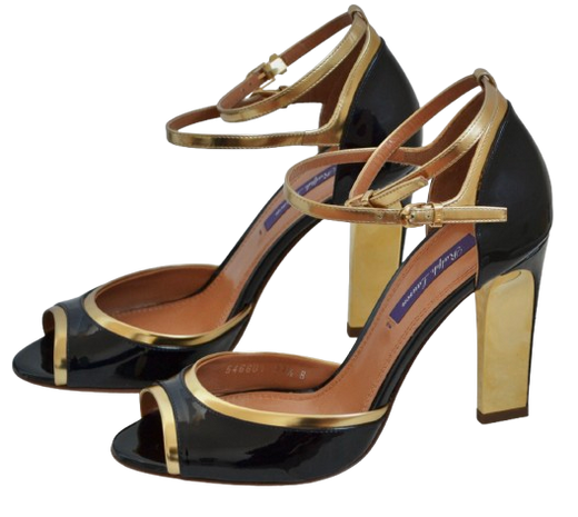 Ralph Lauren Collection  Navy Patent Heeled Ankle Strap Shoes