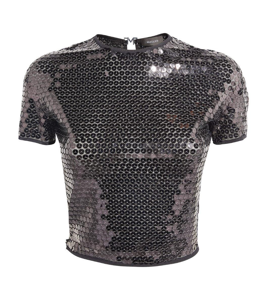 Mugler Short-Sleeved Sequinned Blouse