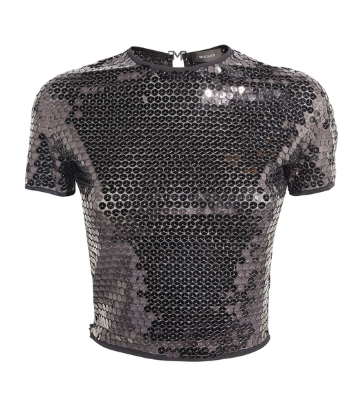 Mugler Short-Sleeved Sequinned Blouse