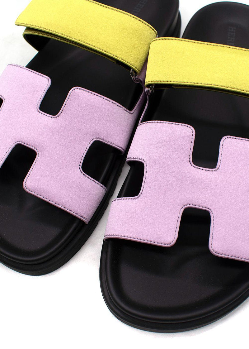 Hermes Chypre Sandals in Violet Petale and Vert Lime