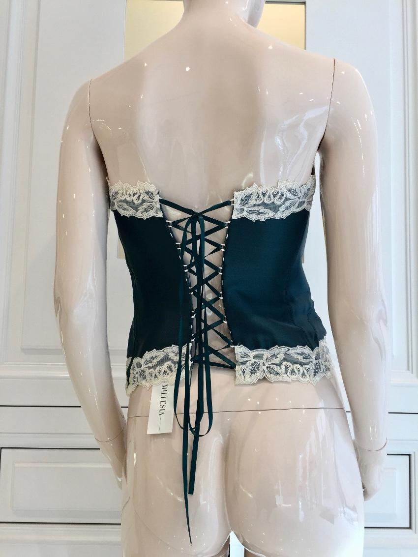 Millesia Couture Forest Green Silk & Calais Leavers Lace Corset
