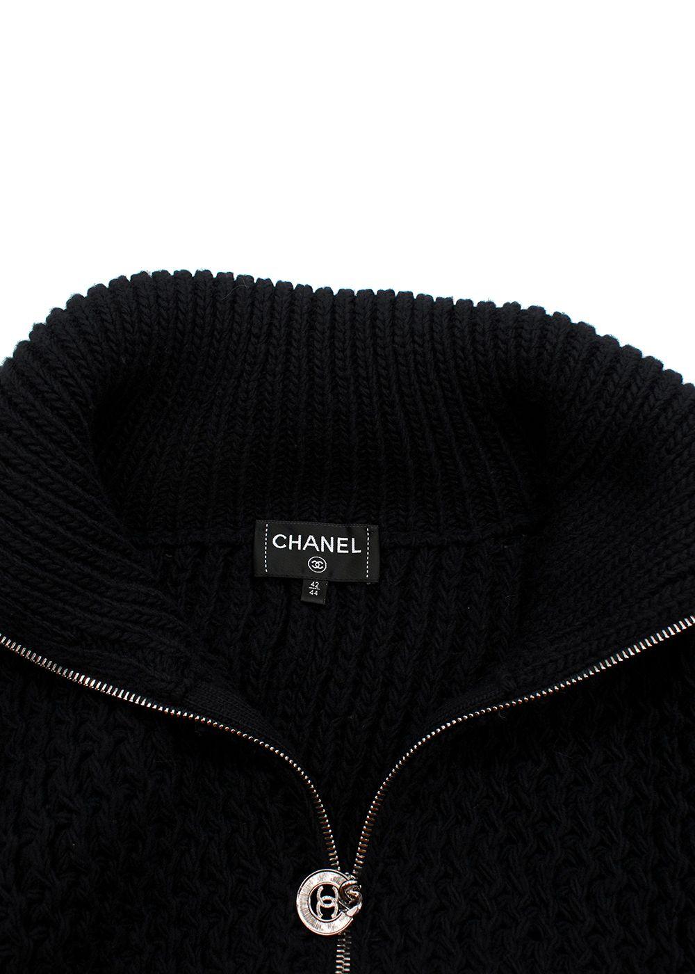 Chanel Black Longline Wool Cardigan with Embellished Button Detail