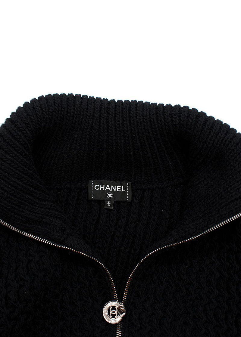 Chanel Black Longline Wool Cardigan with Embellished Button Detail
