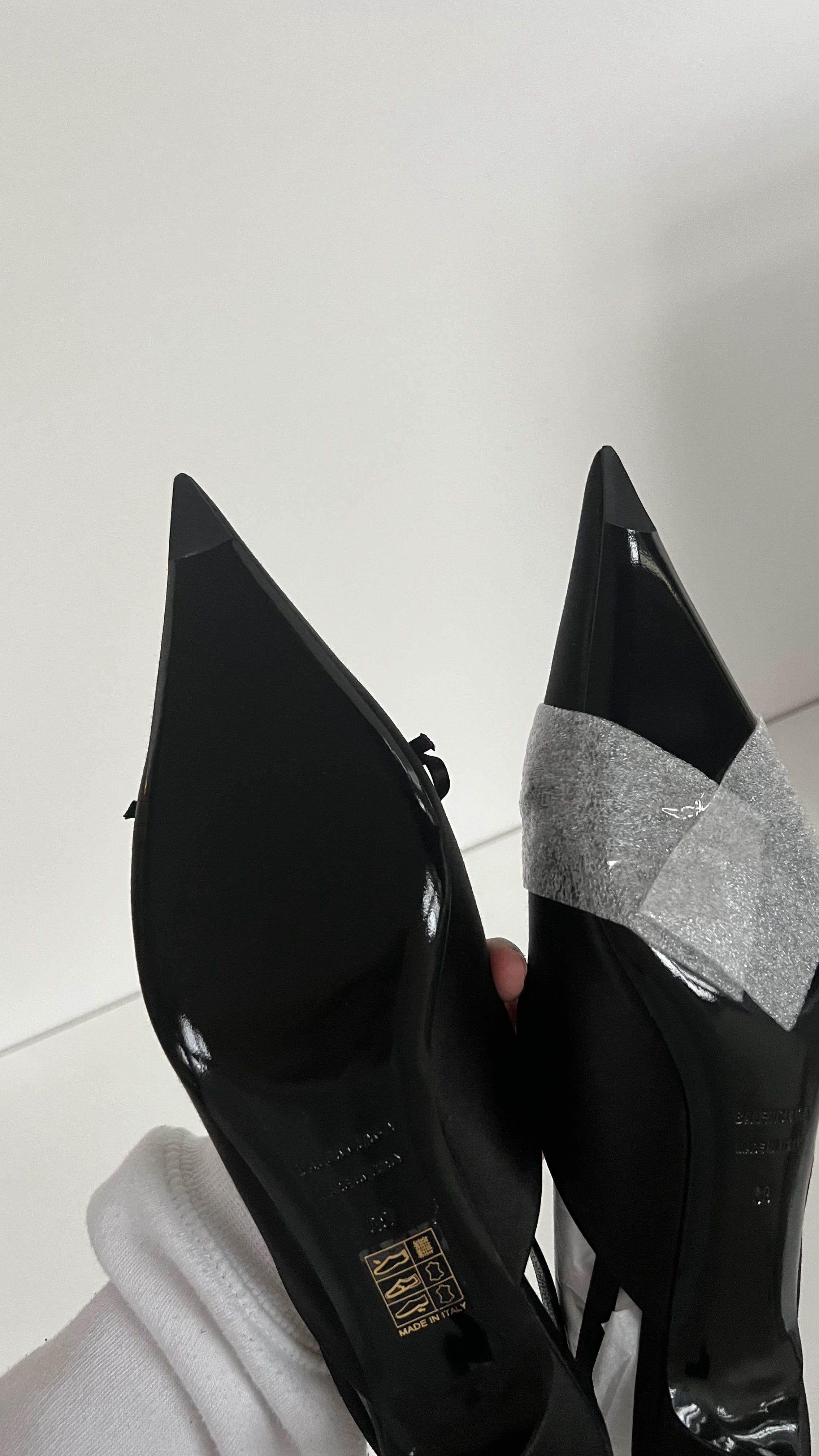 Black Satin 40mm Knife Slingback Mules