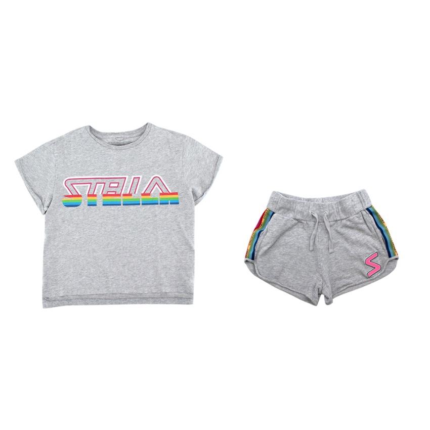 Stella McCartney Grey Cotton Rainbow Details T-shirt & Shorts Set