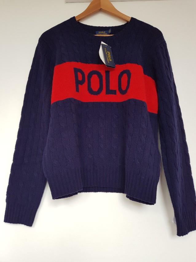 Polo Ralph Lauren Navy & Red Wool & Cashmere Logo Jumper