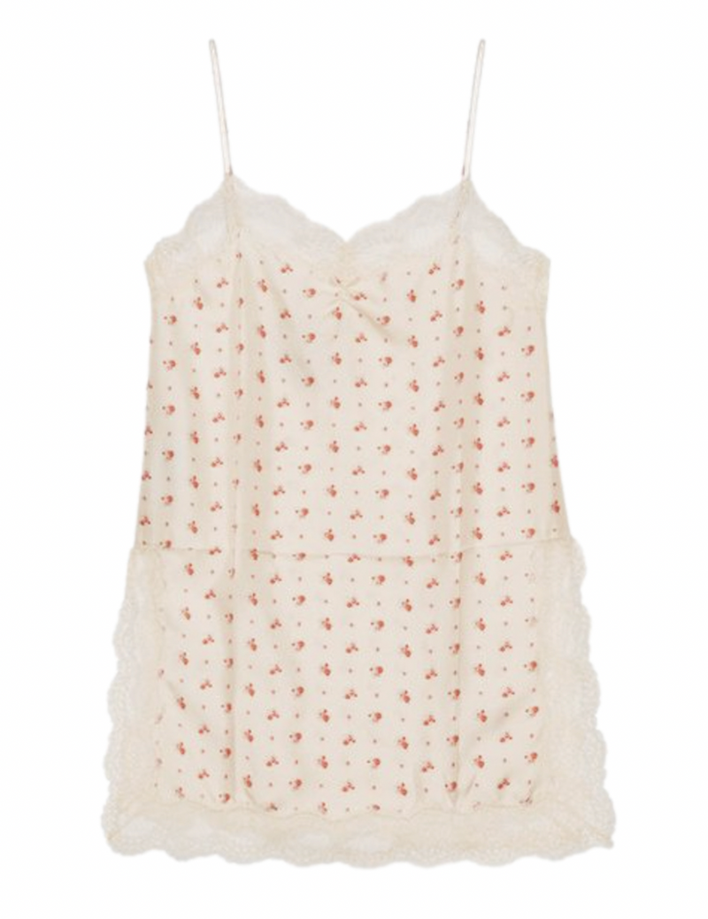 Gucci Rose Print Silk Lace Trimmed Cami Top