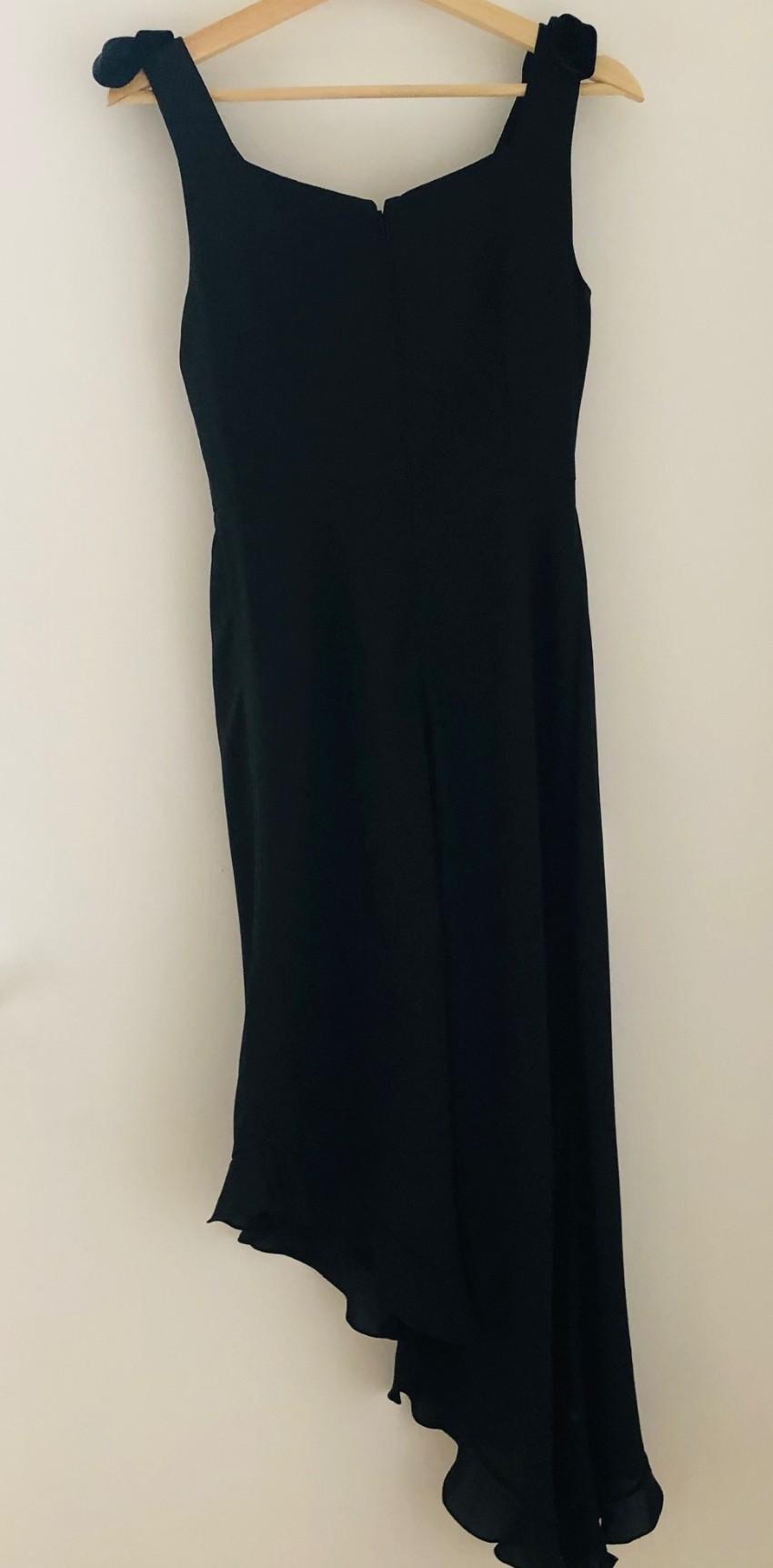 Mikael Aghal Asymmetric black crepe de chine midi dress