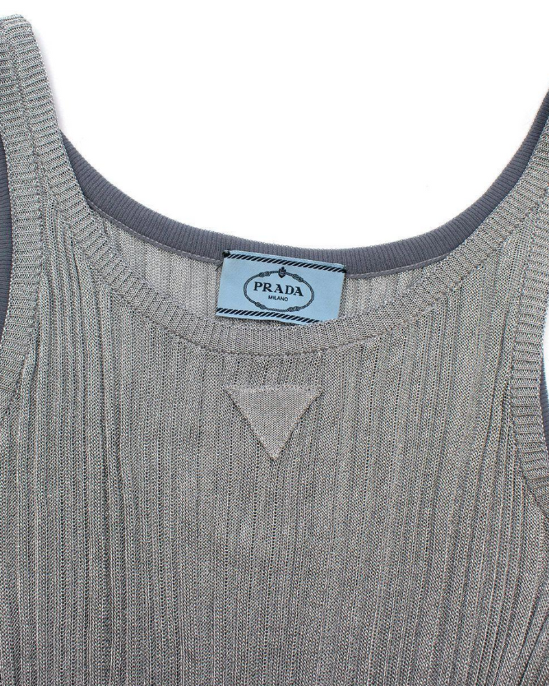 Prada Silver Lurex Plisse Gown