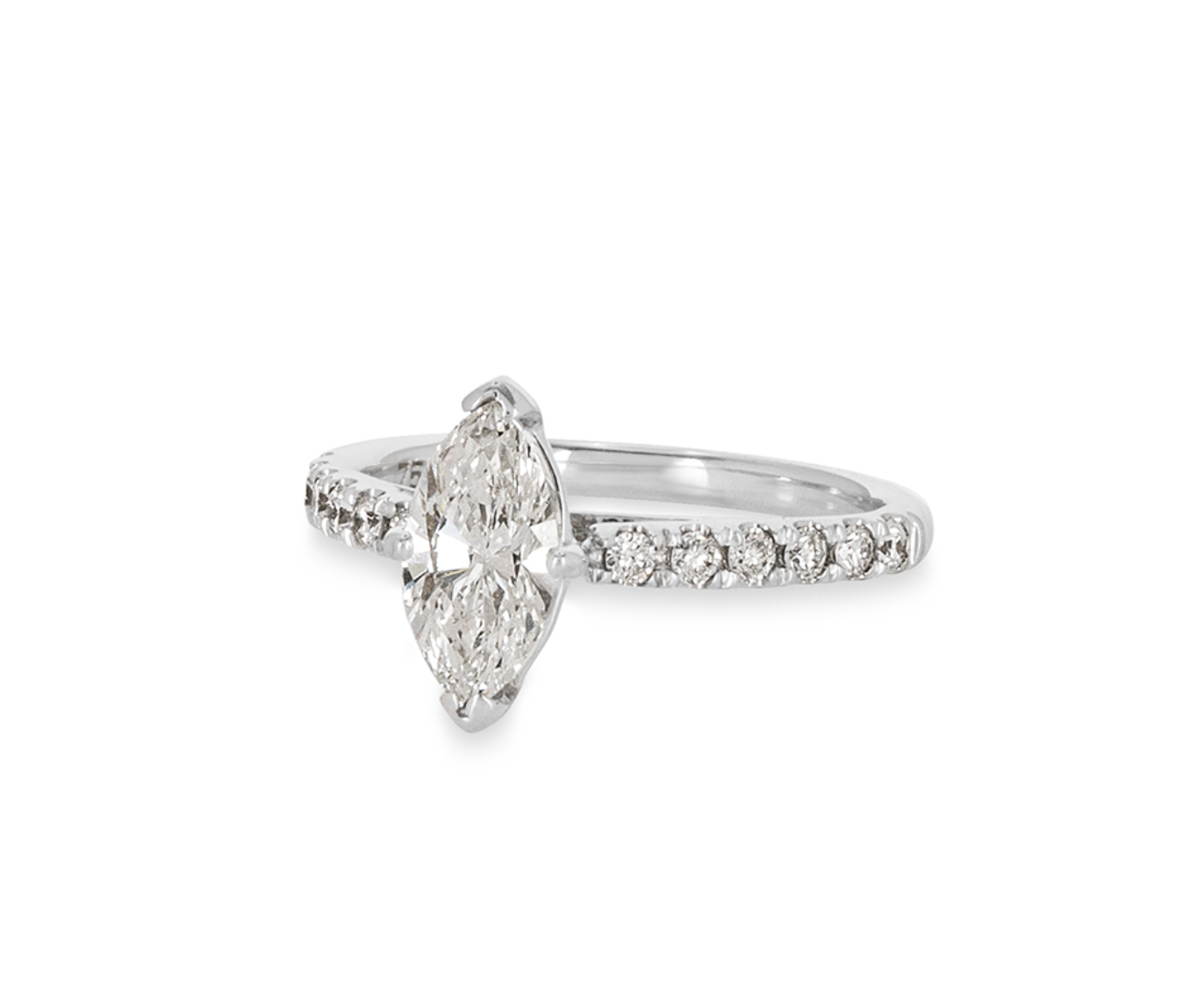 18ct white gold & white diamond Marquise Solitaire ring 51EU