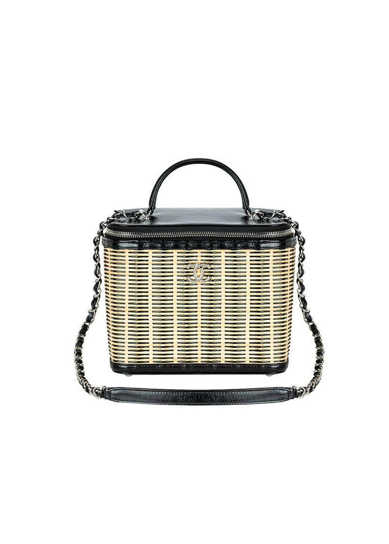 black lambskin & natural rattan Vanity Case bag
