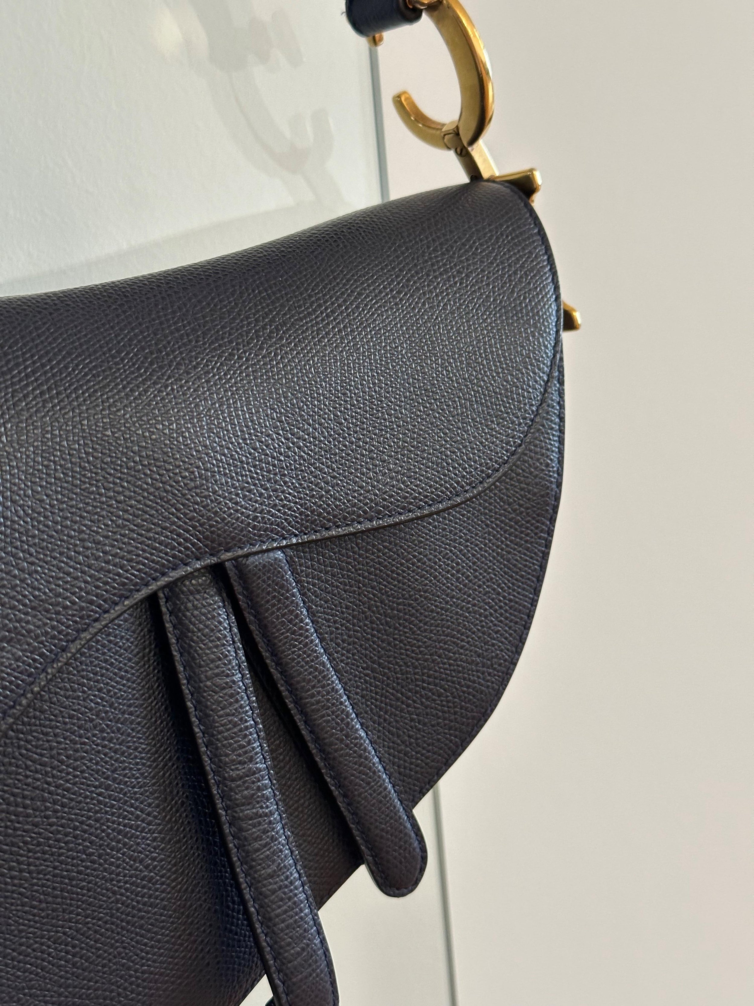 Dior Navy Saddle Bag with Gold Hardware