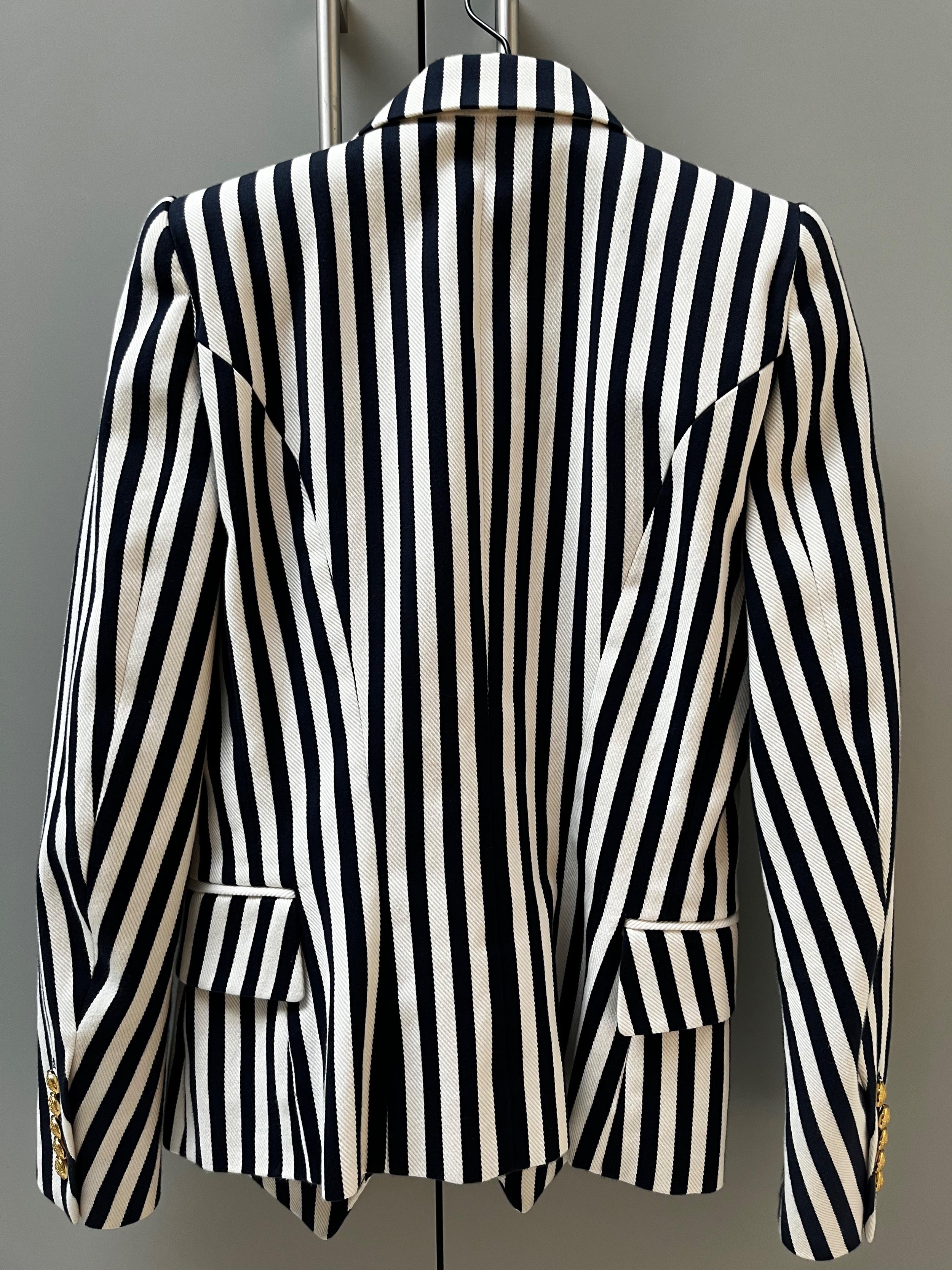 Balmain Navy and White Striped Double Breasted Blazer