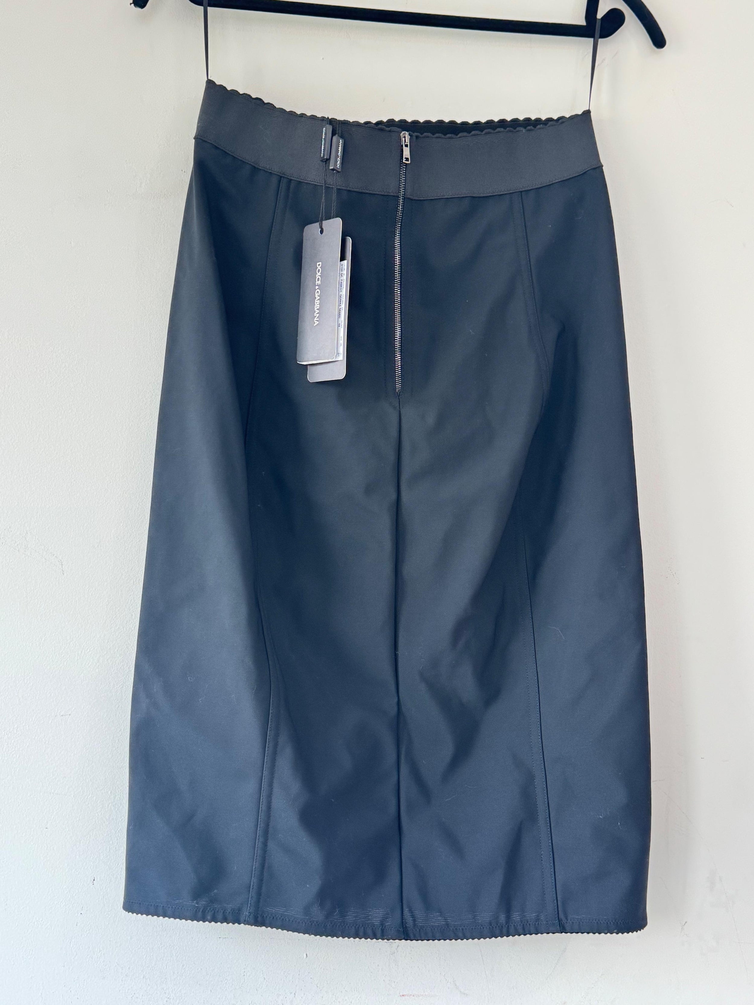 Black Powernet And Satin Midi Skirt
