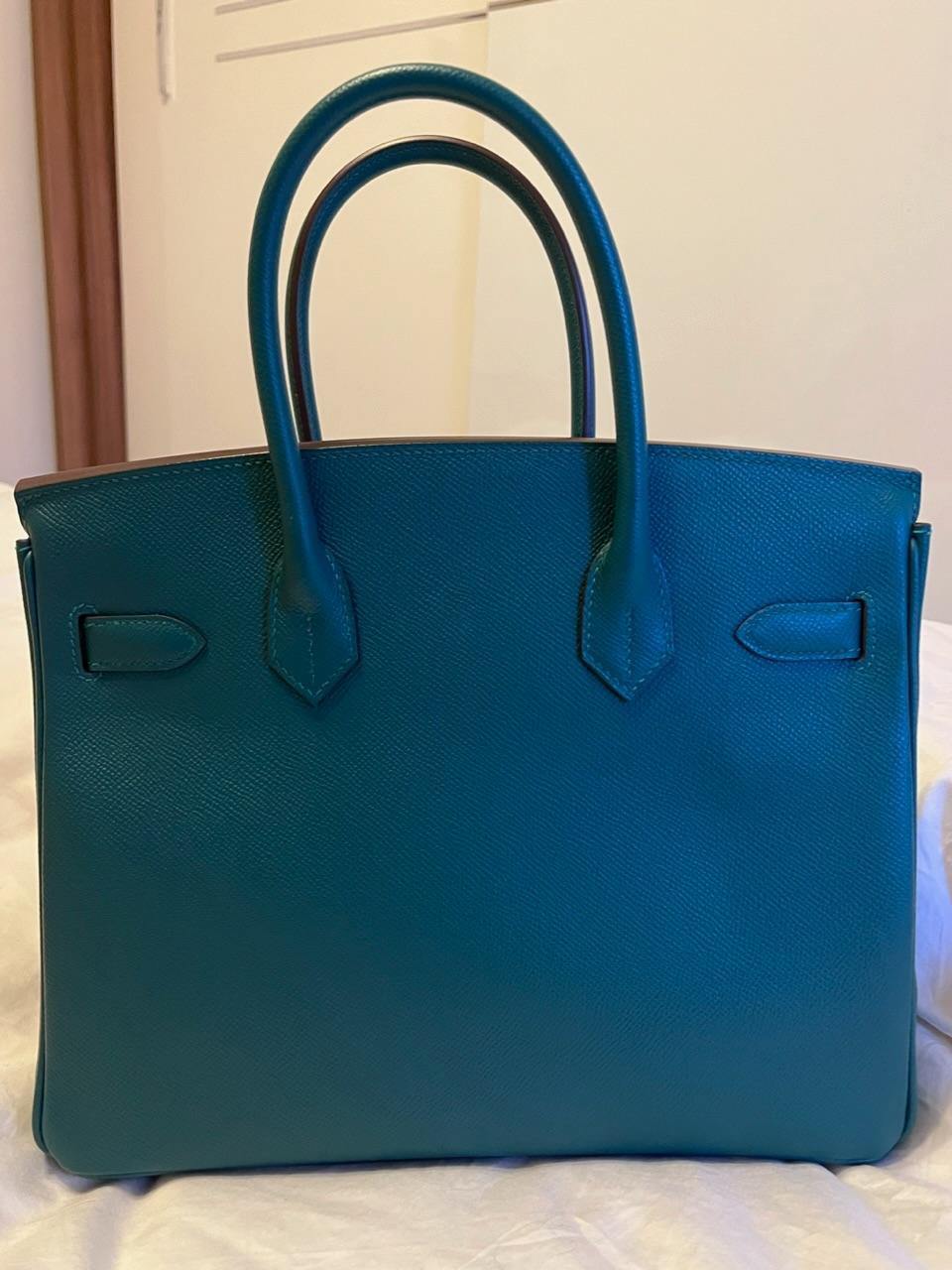 Hermes HSS  Birkin 30 in Malachite and Anenmone Epsom Leather with Brushed Palladium Hardware