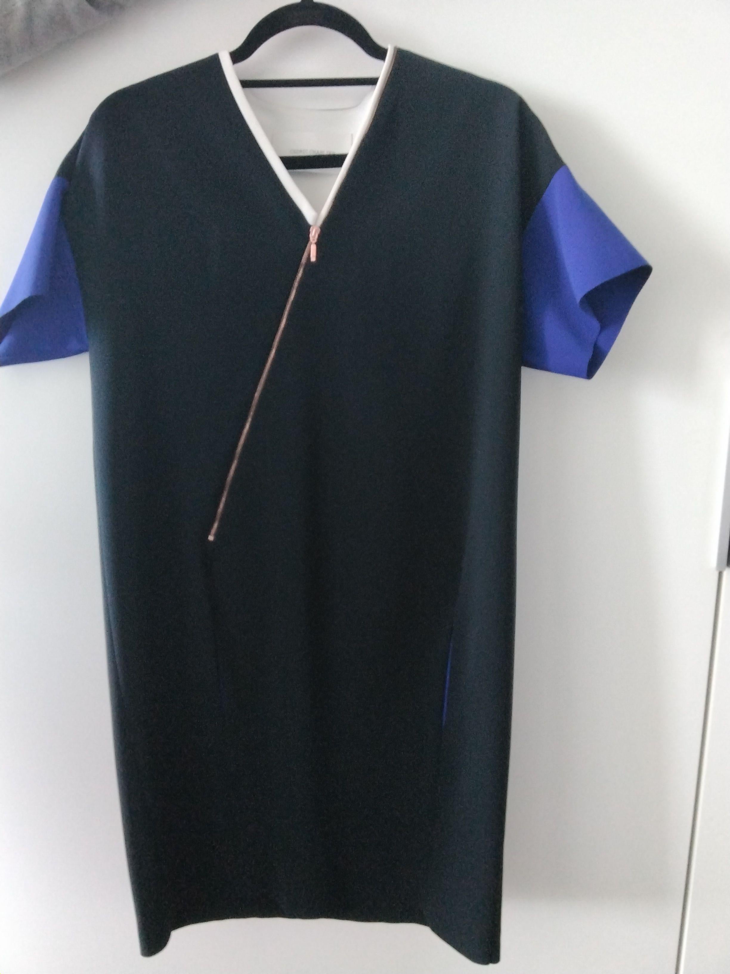 Black & Blue Asymmetric Zip Dress