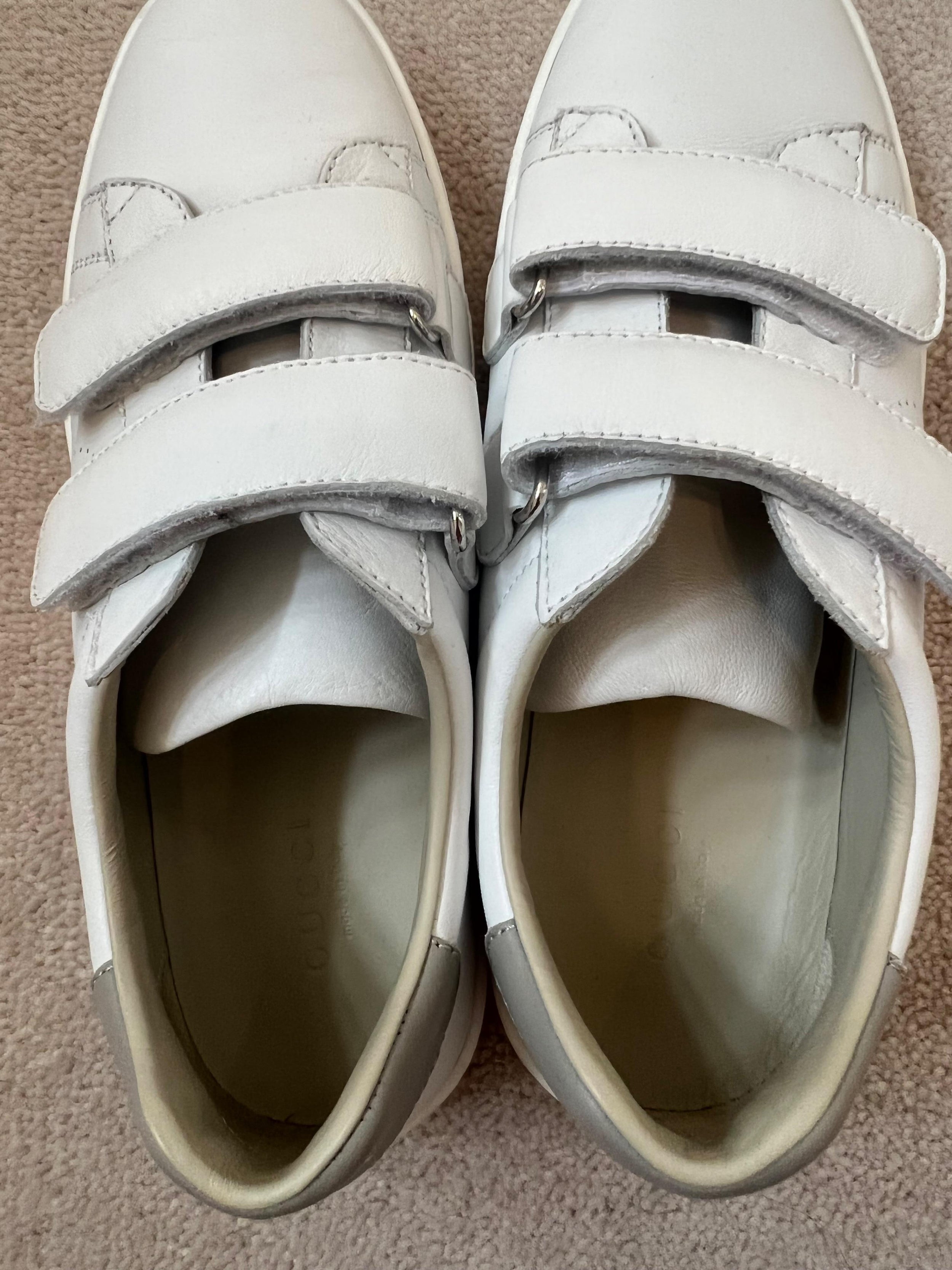 white leather velcro strap trainers