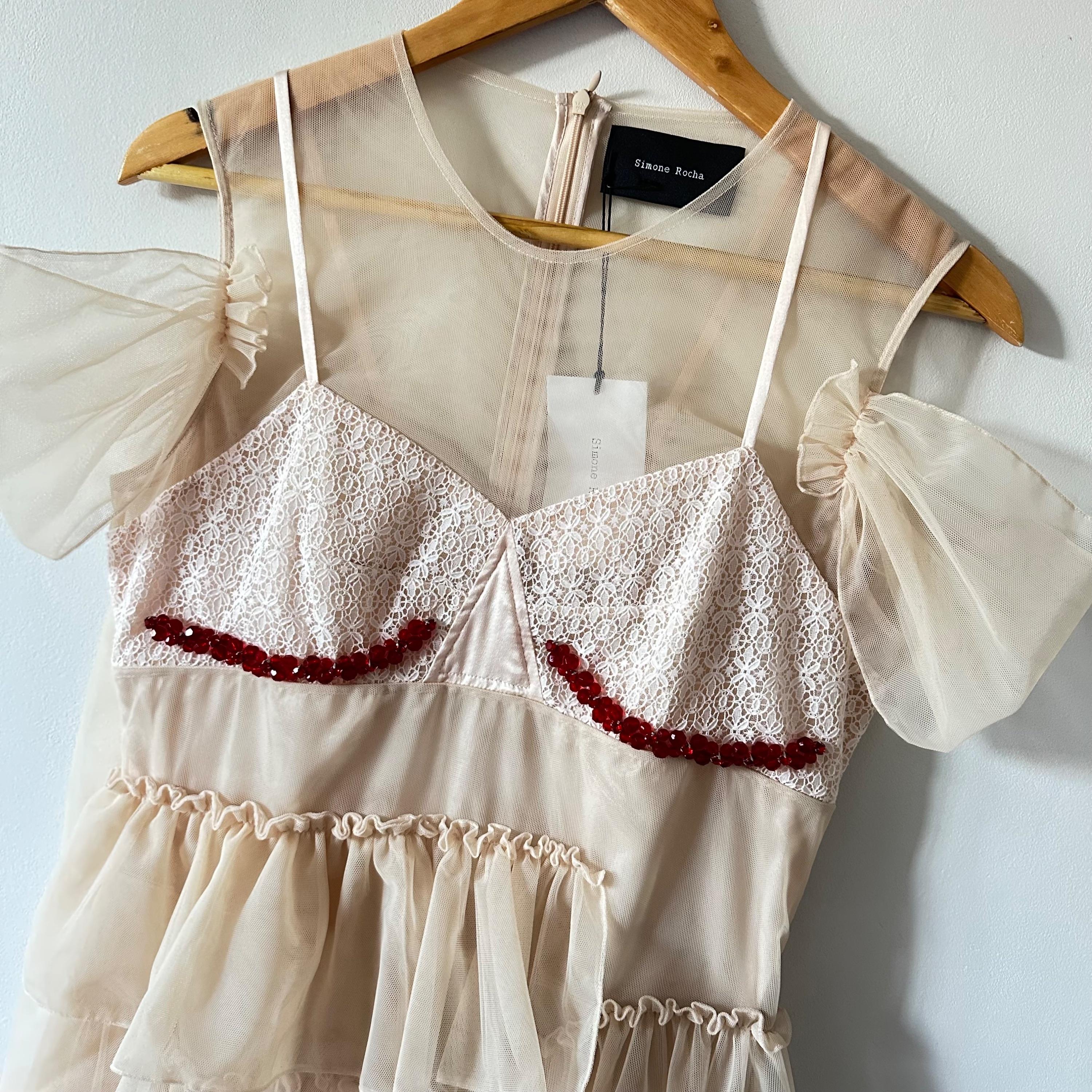Simone Rocha Beige Mesh Midi Dress