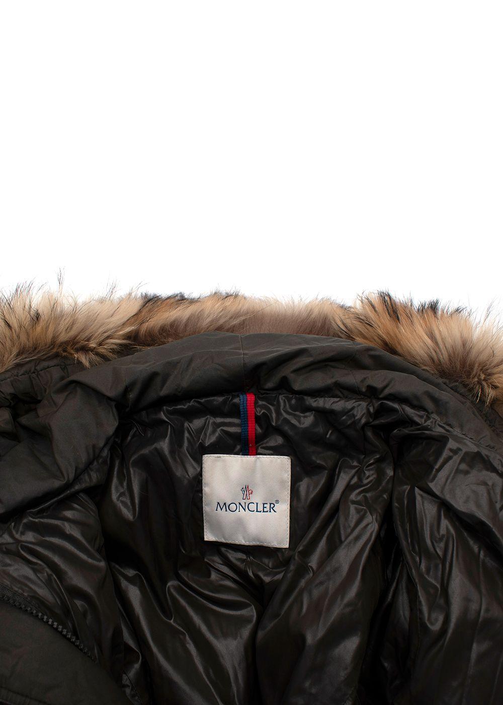 Moncler  Khaki Phalangere Coat with Racoon Fur Hood