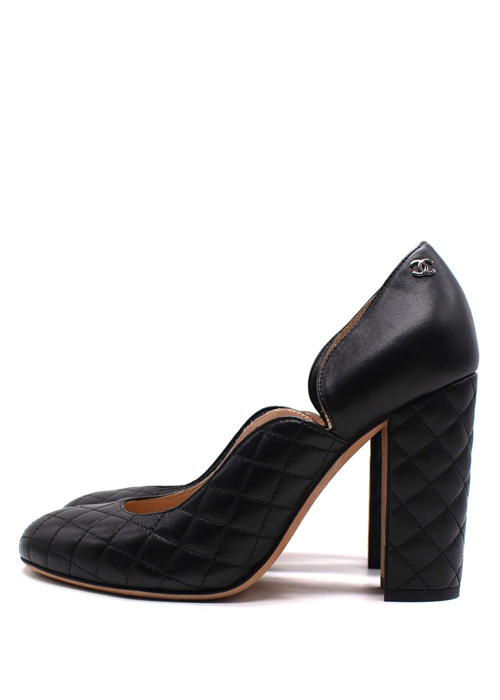 Chanel Black Quilted Leather Round Toe Heels