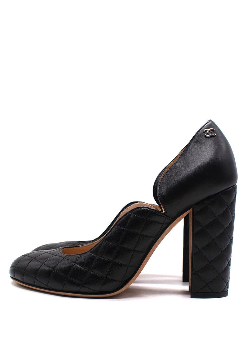 Chanel Black Quilted Leather Round Toe Heels