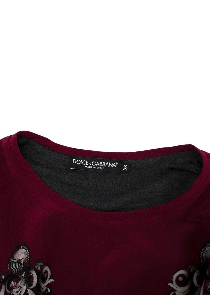 Dolce & Gabbana Burgundy Printed Lined Silk T-Shirt