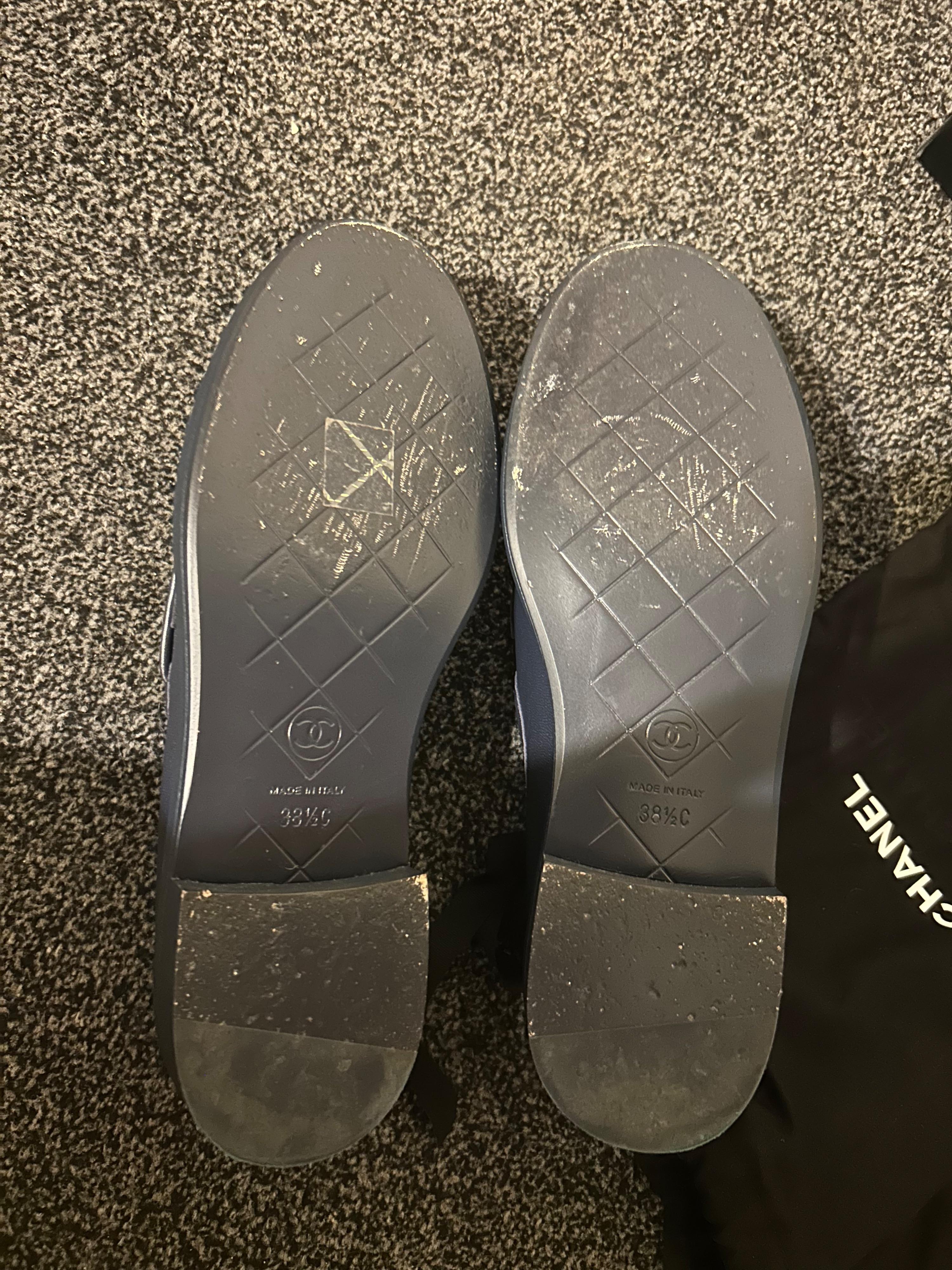 Chanel Navy Blue Leather Moccasins
