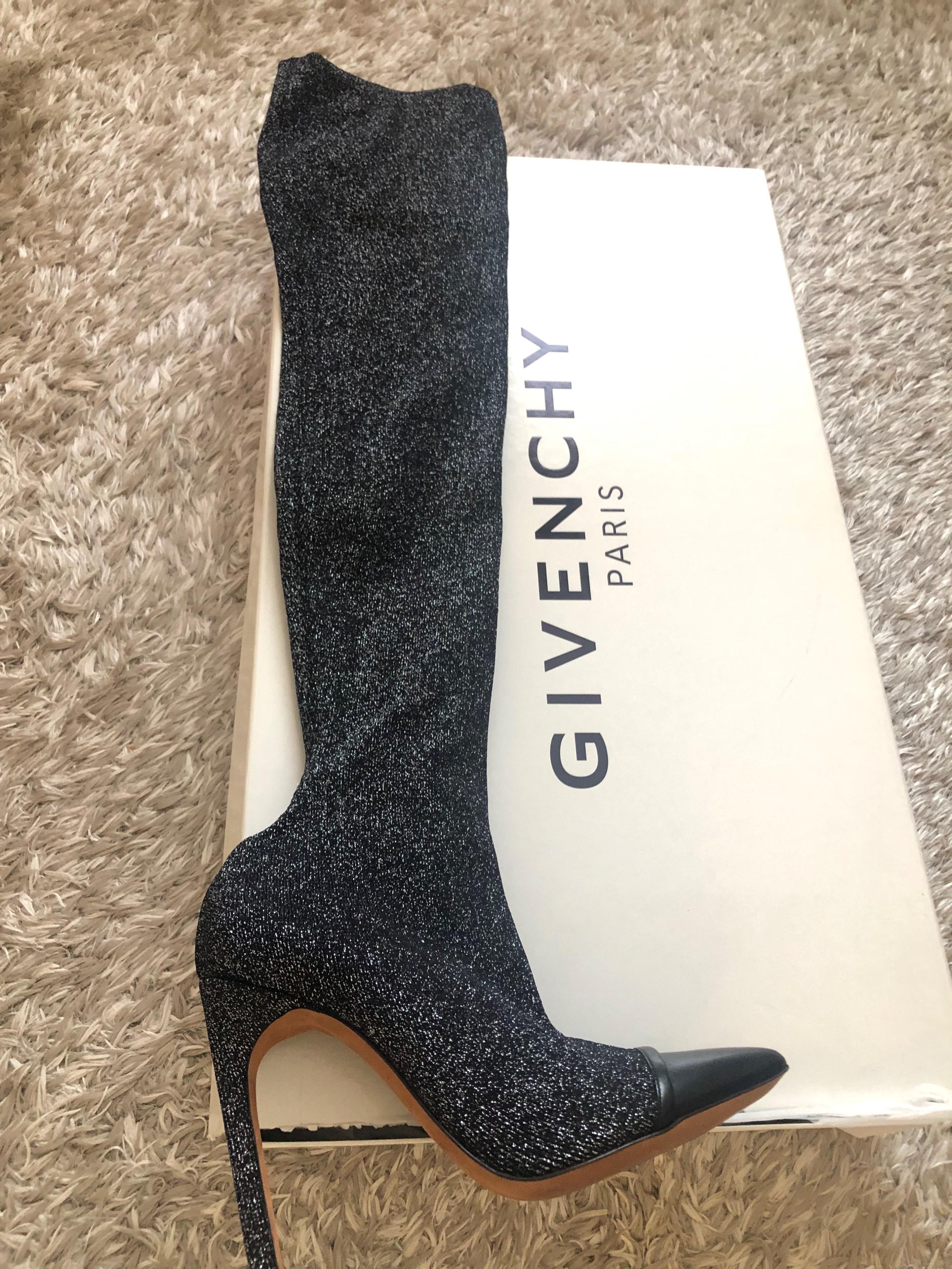 Black 115 Lurex & Leather Thigh Boots