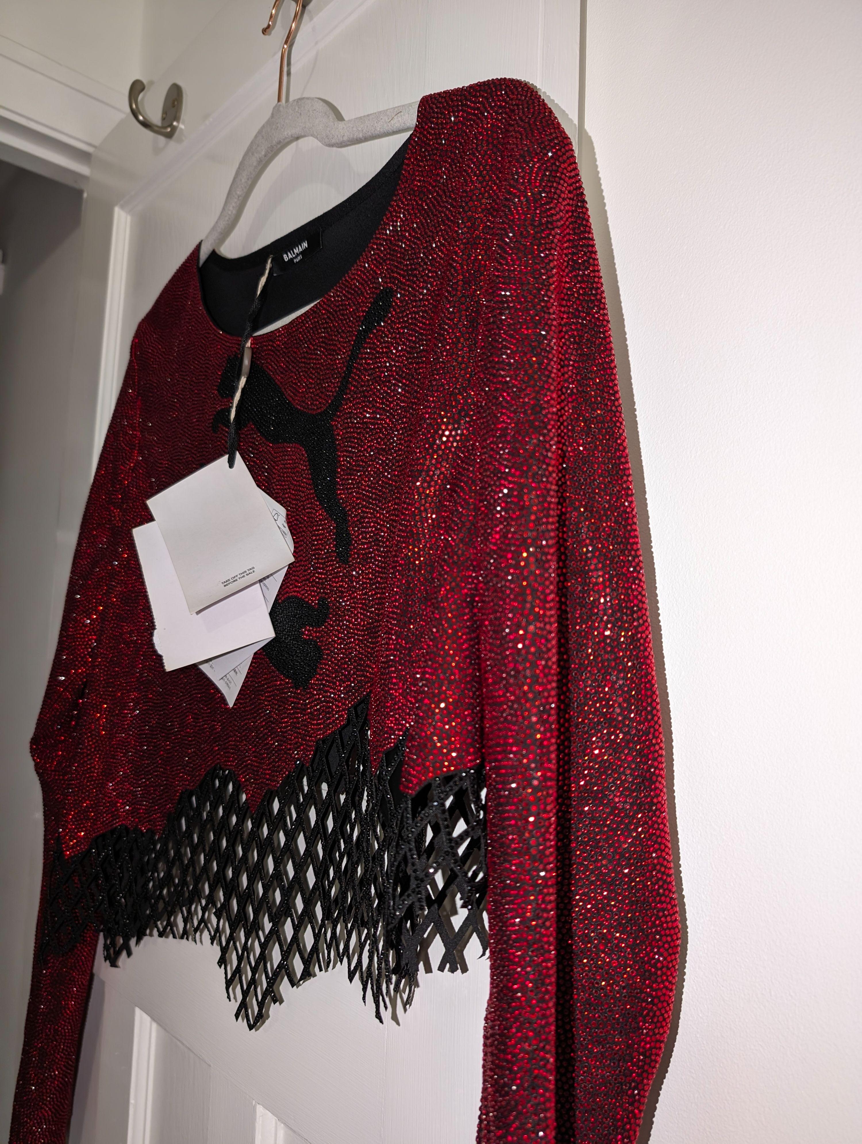 Balmain x Puma Red Crystal & Mesh Top