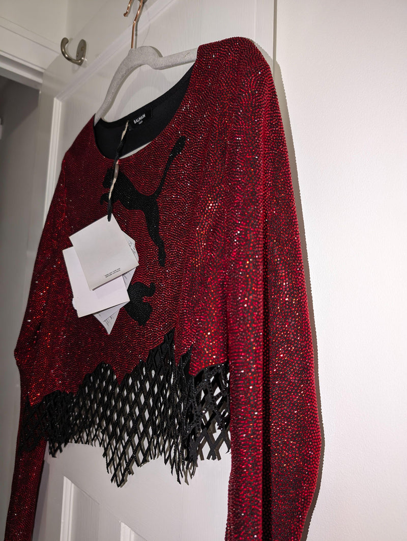 Balmain x Puma Red Crystal & Mesh Top