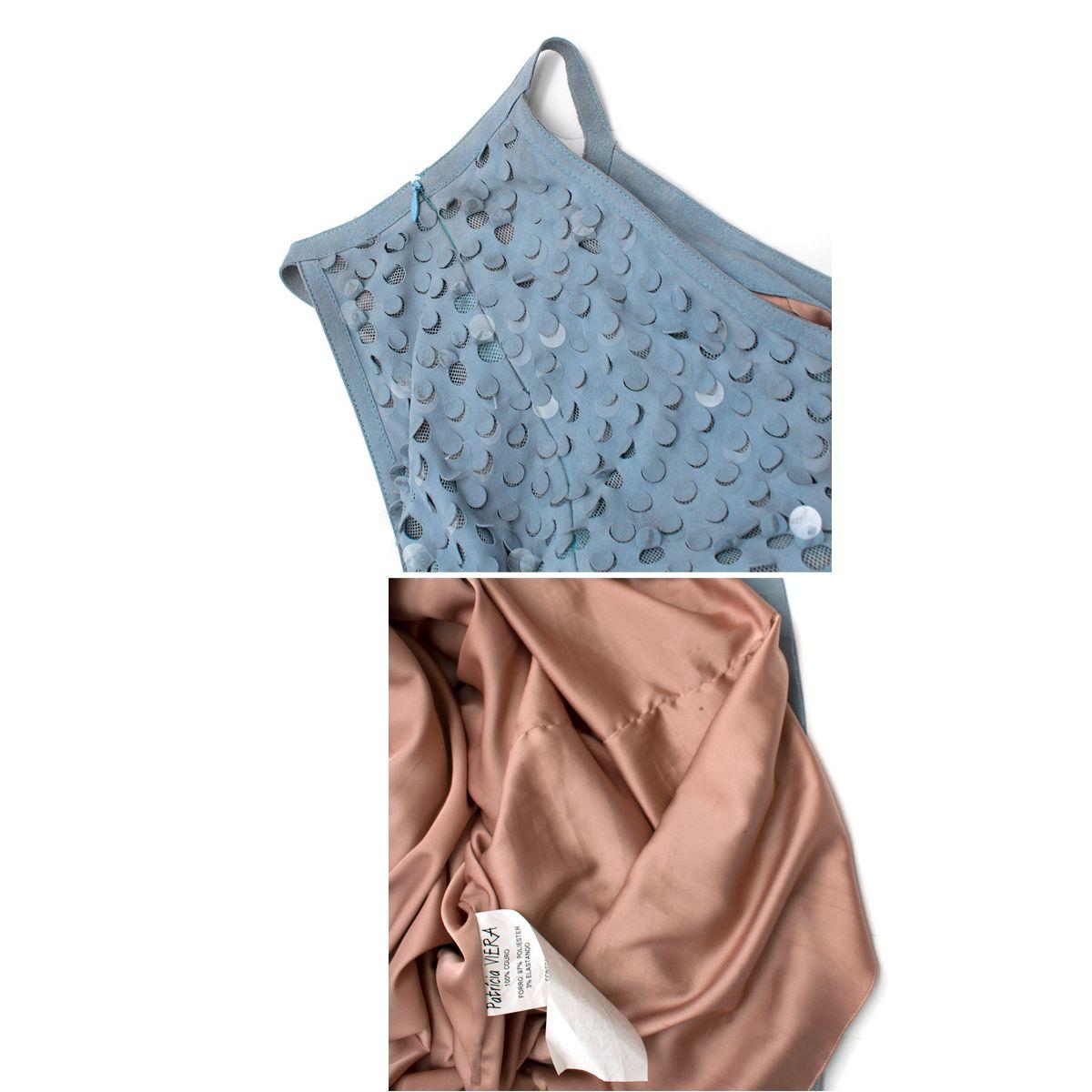 Blue Suede Sequin Embellished Sleeveless Dress