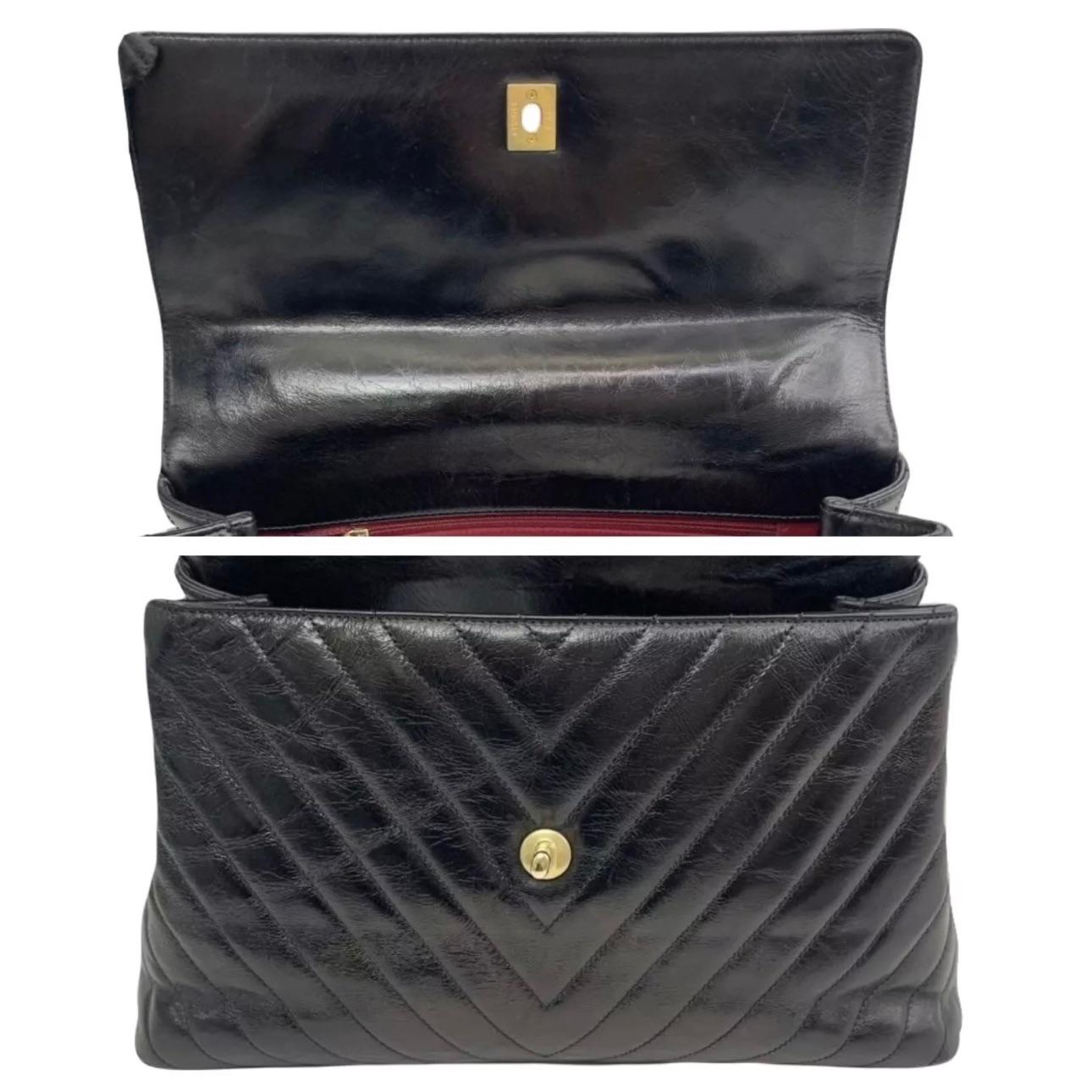 Chanel Black Chevron Large Coco Top Handle