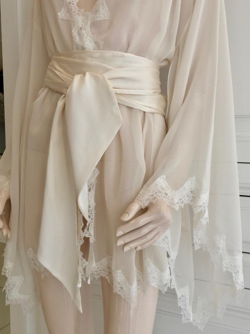 Lucile Couture Ivory Pure Silk & Leavers Lace Bridal Robe