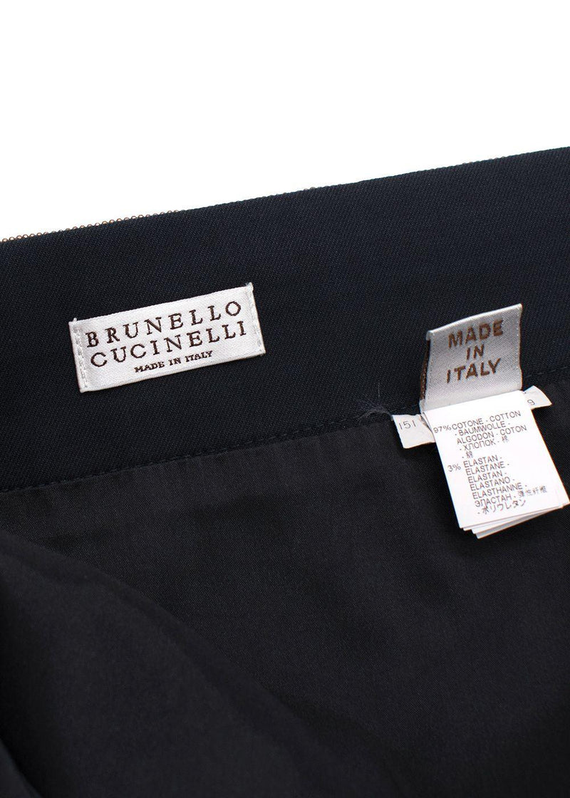 Brunello Cucinelli Navy Midi Skirt with Signature Waistband Detail